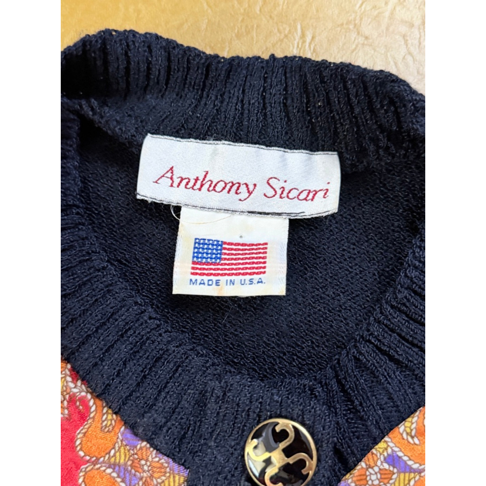 Vintage Anthony Sicari Cardigan Size 10 Black with Red Accents - Picture 7 of 11